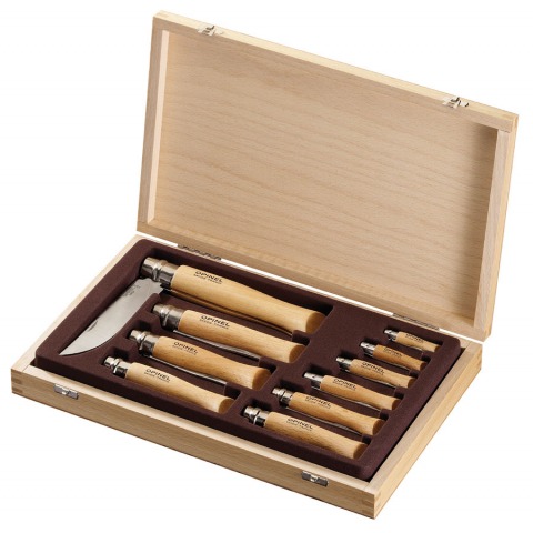 Opinel - Coffret Bois 10 Couteaux Tradition N2 À N12 Hêtre Lame Inox - 11311