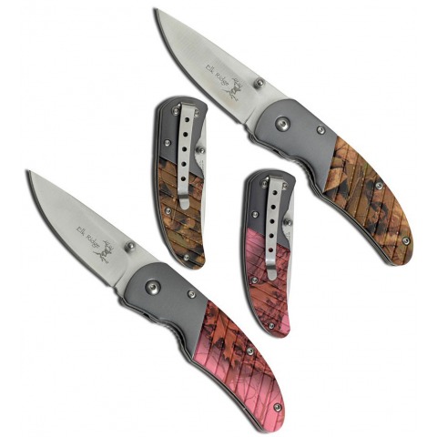 Elk Ridge - Couteau Pliant Manche Alu Camouflage Marron Ou Rose Clip - ER-732