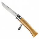 OPINEL COUTEAU N°10 AVEC TIRE BOUCHON 2 OUTILS LAME INOX MANCHE HETRE 13 CM