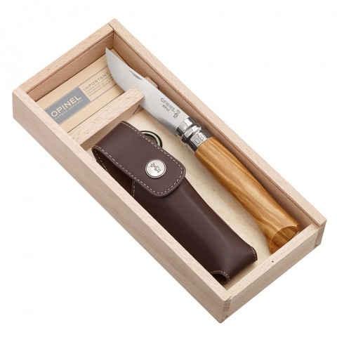 Opinel - Ecrin-Plumier Bois Couteau N8 Olivier Lame Inox Etui - 2985