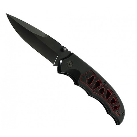 Herbertz - Couteau Pliant G10 Noir Filet Rouge Lame Noire Inox Clip - 223711