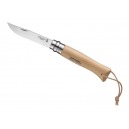 COUTEAU OPINEL LAME INOX MANCHE HETRE N°8 AVEC LACET BAROUDEUR NEUF