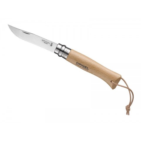 Opinel - Couteau Pliant Baroudeur N8 Hêtre Lame Inox Lacet - 1321