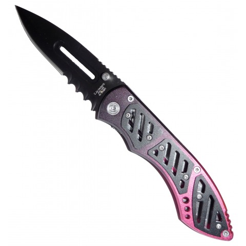 Herbertz - Couteau Pliant Alu Noir-Rose Lame Dentée Noire Inox Clip - 240811