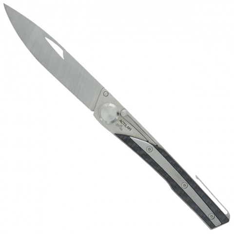Actilam - Couteau Lame Inox 14C28N Manche 11cm Fibre de Carbone Clip - S4.FC