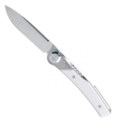 Actilam - Couteau Lame Inox X50CrMoV15N Manche 11cm Corian Blanc Clip - T3.CB